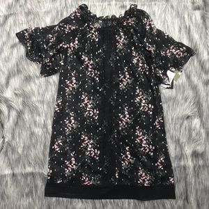 Taylor Black Dress with Flowers Size 12 Semi Sheer